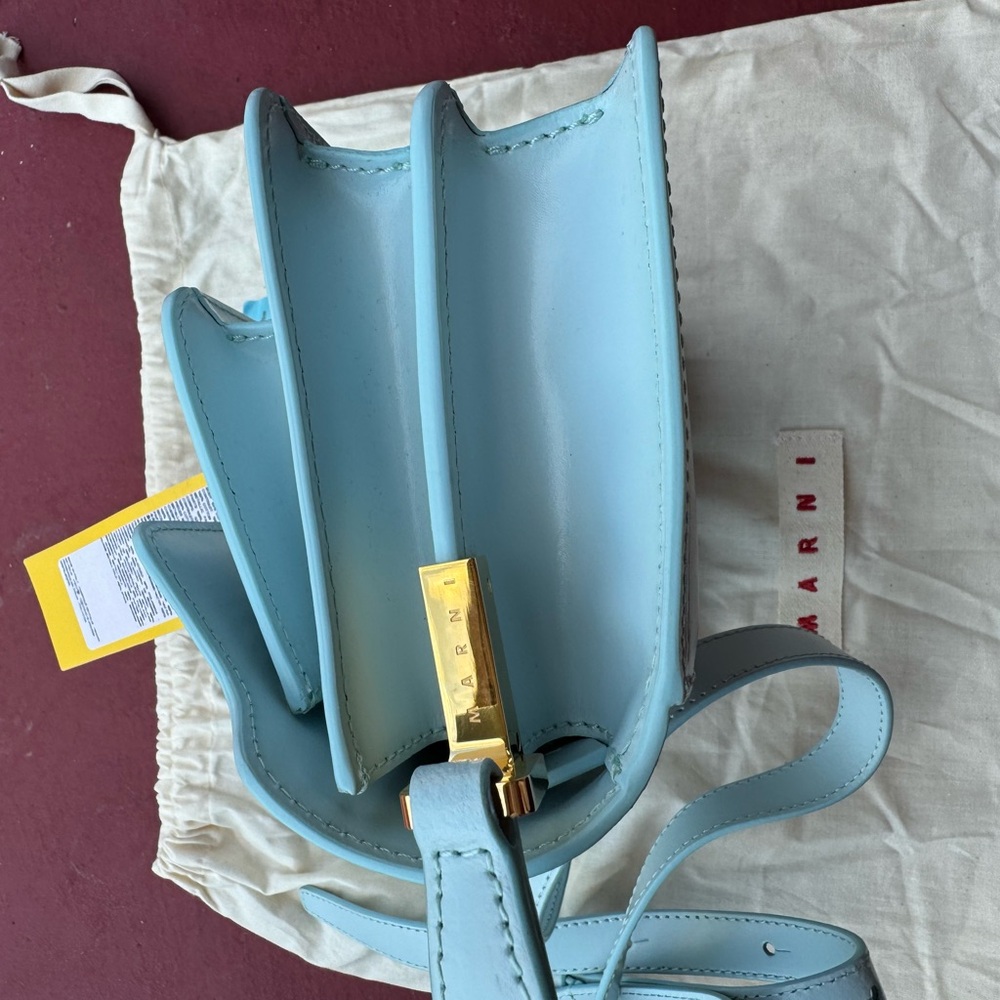 Marni Trunk Leather Shoulder Bag Light Blue Small NWT - Picture 7 of 13